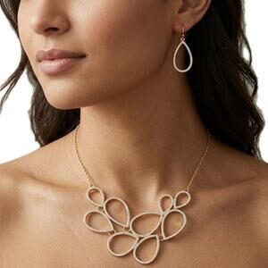 Francesca’s Gold Tone & Crystal Bib Statement Necklace & Earring 2-Piece Set